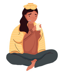 woman sick drinking tea hot