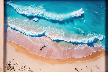 Fototapeta premium a beach with a wave coming in and a couple of people laying on the beach in the sand and in the water.