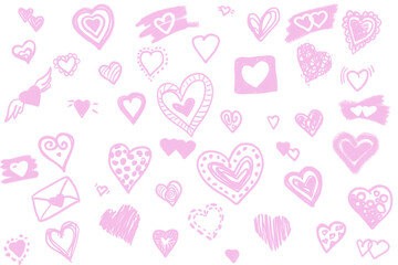 png. different versions of hearts drawn with pink chalk. pattern for valentine's day.