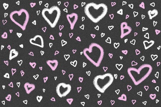 png. white and pink hearts drawn in chalk on the pavement. cute pattern for valentine's day