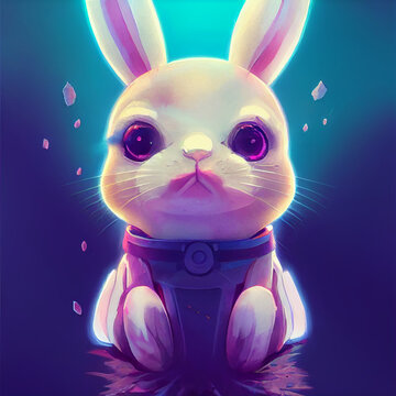Cute bunny or rabbit in synthwave cartoon style