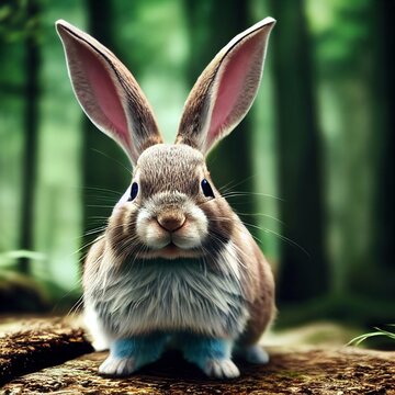 Cute rabbit or bunny portrait in nature looking at camera