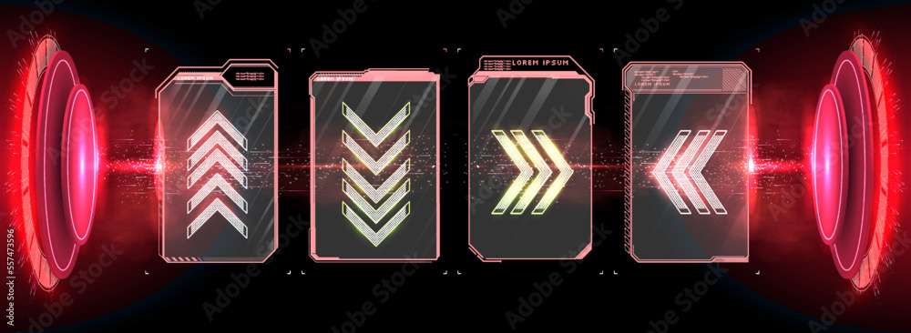 Poster interface elements. futuristic abstract hud frame screen, button, loading, text isolated on black ba