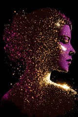 This illustration features a silhouette of a woman made with colorful lights. The lights create a vibrant and abstract image of the woman that captures her energy and spirit.
