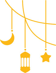 Ramadan corner border with stars, crescent moon and lantern flat illustration