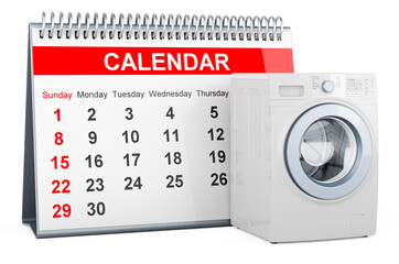 Desk calendar with washing machine, 3D rendering