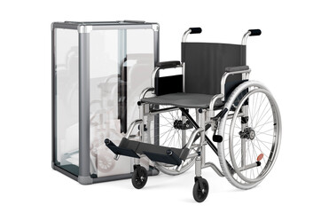 Wheelchair with ballot box, 3D rendering