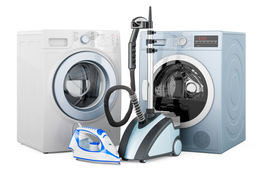 Washing machine, clothes dryer, electric steam iron and garment steamer, 3D rendering