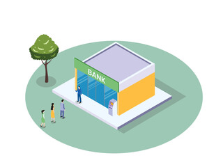 Bank office building and visitor, isometric design