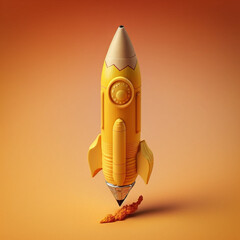 Pencil shaped rocket. Concept of education and back to school. Generative AI.
