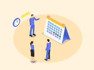 Business people talking about agenda with a calendar