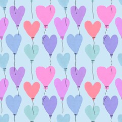 Fototapeta na wymiar Cartoon paint valentines hearts seamless balloons pattern for birthday gift box and kids clothes print and fabrics