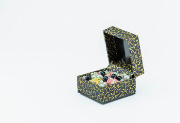 Souvenirs and gift packages on white background.