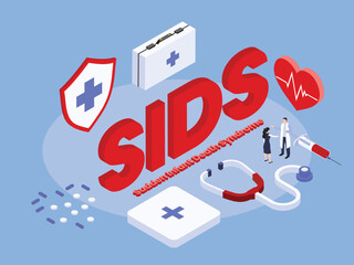 SIDS Sudden Infant Death Syndrome isometric 3d vector concept