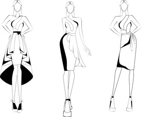 Beautiful young women in modern style.. Hand drawn stylish woman portrait. Fashion lady. Sketch set. Hand drawn fashion woman.