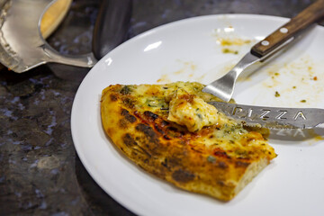 Four cheese pizza with parmesan, gorgonzola, mozzarella and provolone.