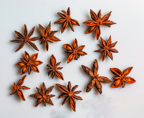 Dry ripe fruits of star anise present or Illicium verum unchanged. Star anise fruits are used in...