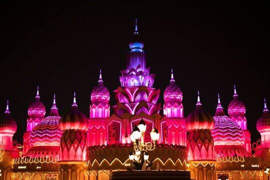 Global village colorful night view Dubai