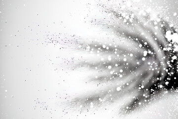 Snowflakes blown by the wind over a white checkered backdrop create an abstract winter background. light white dust png. Generative AI