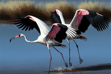 A couple of birds fighting over water - Generative AI