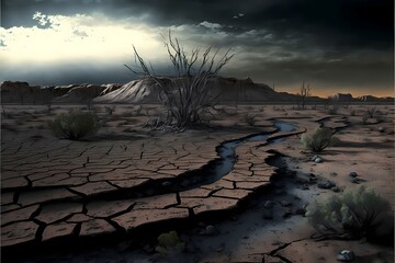 ﻿A desert landscape with cactus - Generative AI - obrazy, fototapety, plakaty