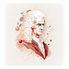 Isaac Newton and apples, minimalist portrait