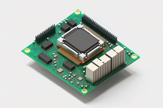 isometric processor microchip of an electronic motherboard on a white background. Generative AI