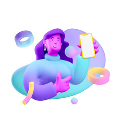 3d illustration. Cartoon girl 3d character talking on the phone.