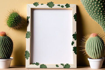 frame with cactus embellishment. Generative AI