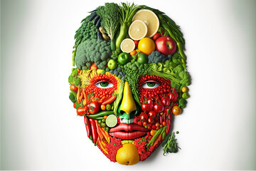 Human face made with fruits and vegetables