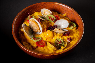 seafood risotto in the bowl