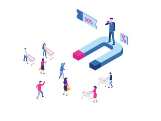 Seller attract buyers with magnets, discounts, and promotion