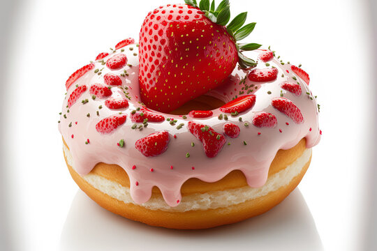 Isolated Strawberry Donut on White Background. Generative AI