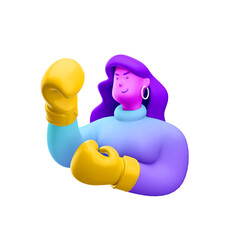 3d illustration. Cartoon girl 3d character in boxing gloves. The concept of female power and leadership.