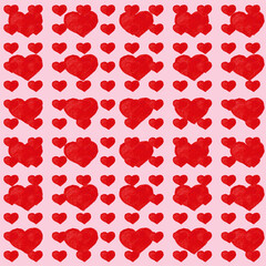 seamless hand-painted watercolor red hearts pattern on pink background