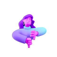3d illustration. Cartoon girl 3d character with negative gesture. Dislike and stop, refusing.