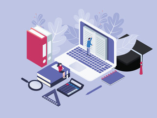 Students reading online books on the laptop computer