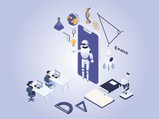 Robot teaching and giving online education on mobile phone applications