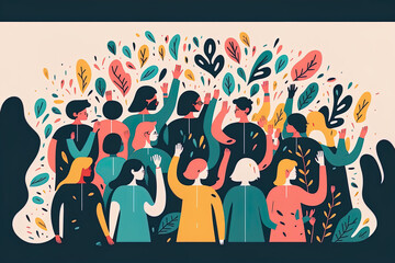 Illustration of waving people made by hand. Generative AI