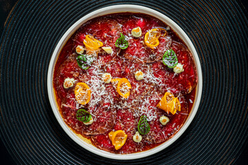 beef carpaccio on the white plate