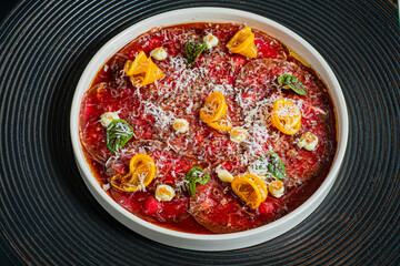 beef carpaccio on the white plate