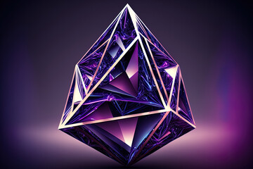 depiction of a modern geometric pyramid in the form of a diamond or crystal in purple. Generative AI