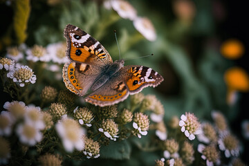 Obraz premium photograph of a butterfly on a plant in shallow focus. Generative AI