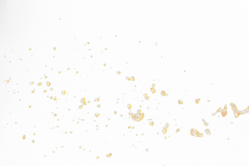 Orange, lemon juice or oil lubricant splash, liquid gold yellow drink drops. Fruit beverage water elements in line form . Fresh splashing and flowing jets, black background isolated freeze motion