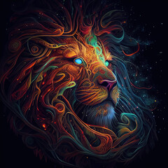 Spirit Animal Neon King lion - By Generative AI