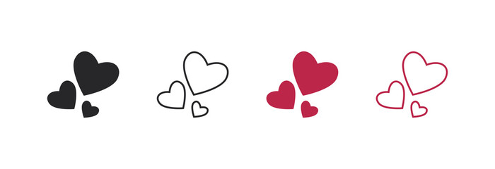 Three hearts in different variations rise up. Vector icon.