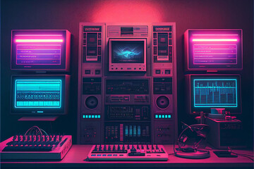 Fototapeta premium Electronic mission control center, database, IT technologies