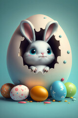 Easter bunny eggs. Rabbits in egg. AI minimal illustration