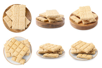 Set with tasty sweet kozinaki on white background