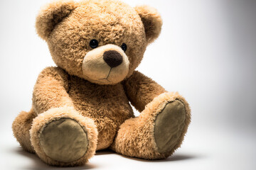 Obraz premium Teddy bear that is cute, isolated on a white backdrop. Generative AI